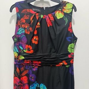Black Floral Jones New York Sleeveless Lined Fitted Dress, Size 14